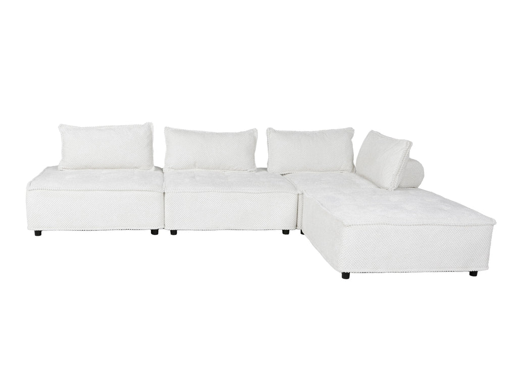 Beige 4-Piece Modular Sectional Sofa with Chaise & Loose Pillows