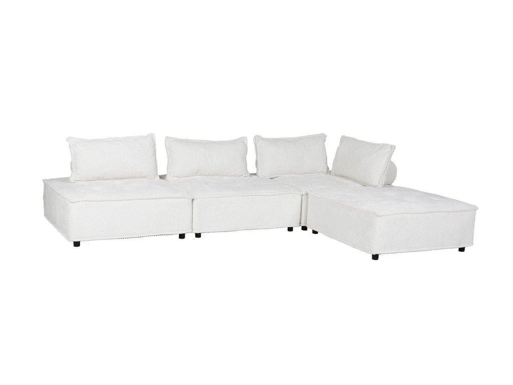 Beige 4-Piece Modular Sectional Sofa with Chaise & Loose Pillows