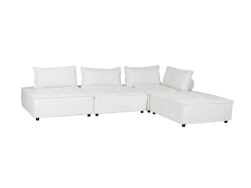 Beige 4-Piece Modular Sectional Sofa with Chaise & Loose Pillows