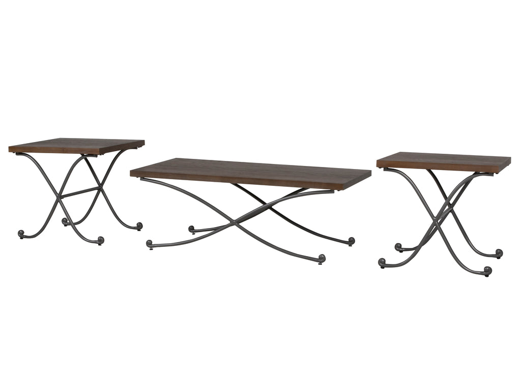 3-Piece Industrial Coffee Table Set with Metal X-Base & Wood Tops