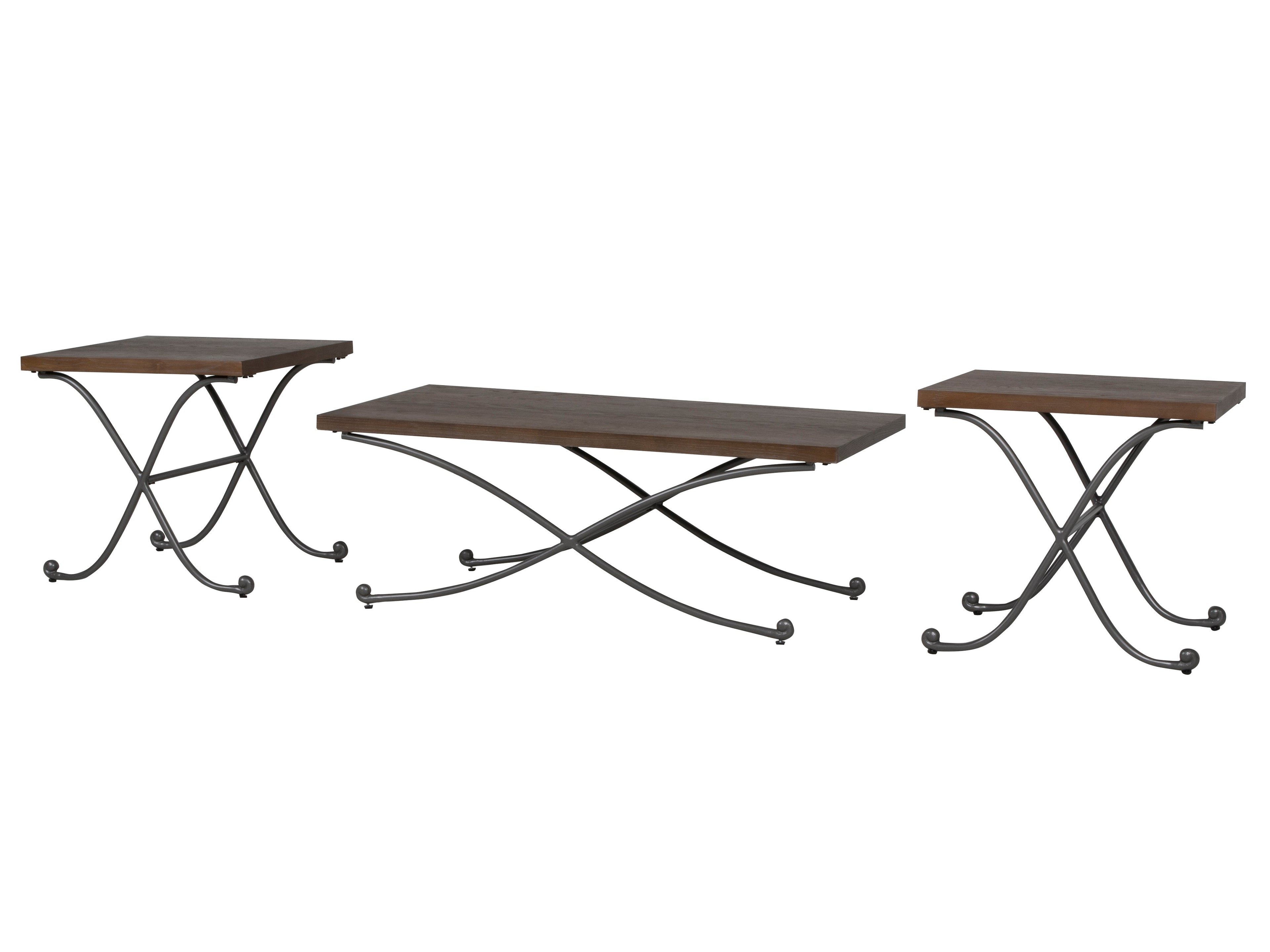 3-Piece Industrial Coffee Table Set with Metal X-Base & Wood Tops