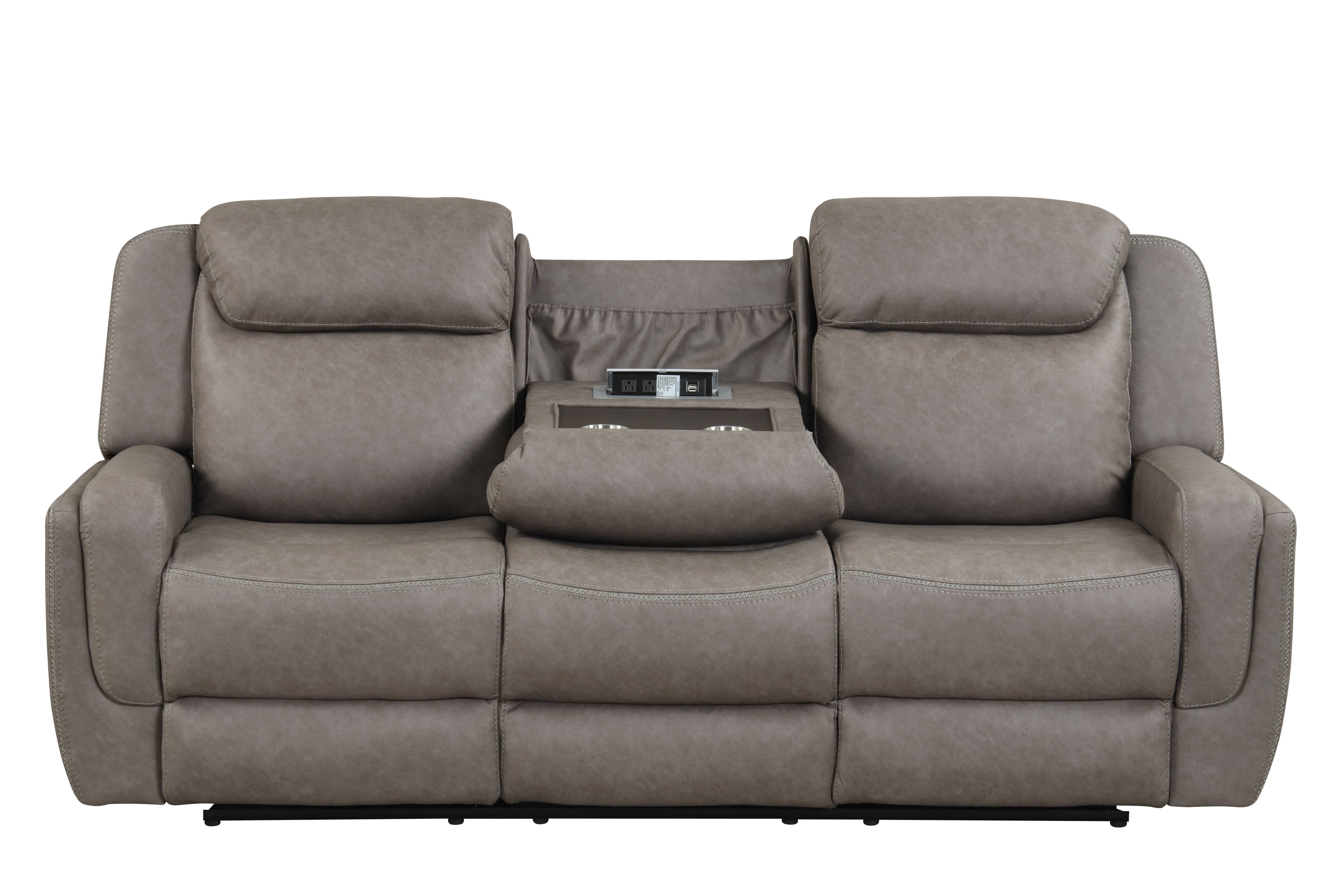 Contemporary Gray Air Leather 3-Piece Power Reclining Living Room Set with Console & USB