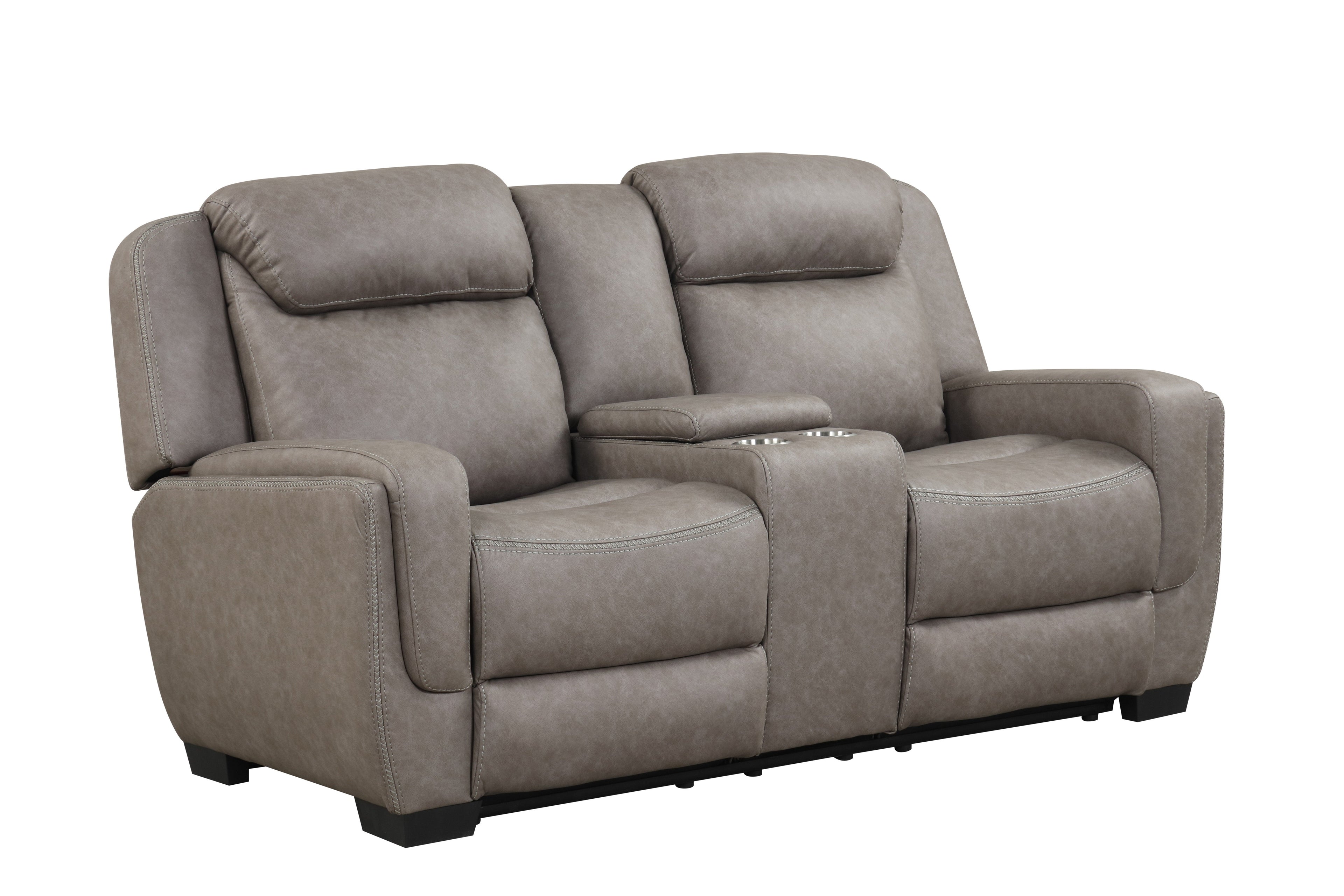 Contemporary Gray Air Leather 3-Piece Power Reclining Living Room Set with Console & USB