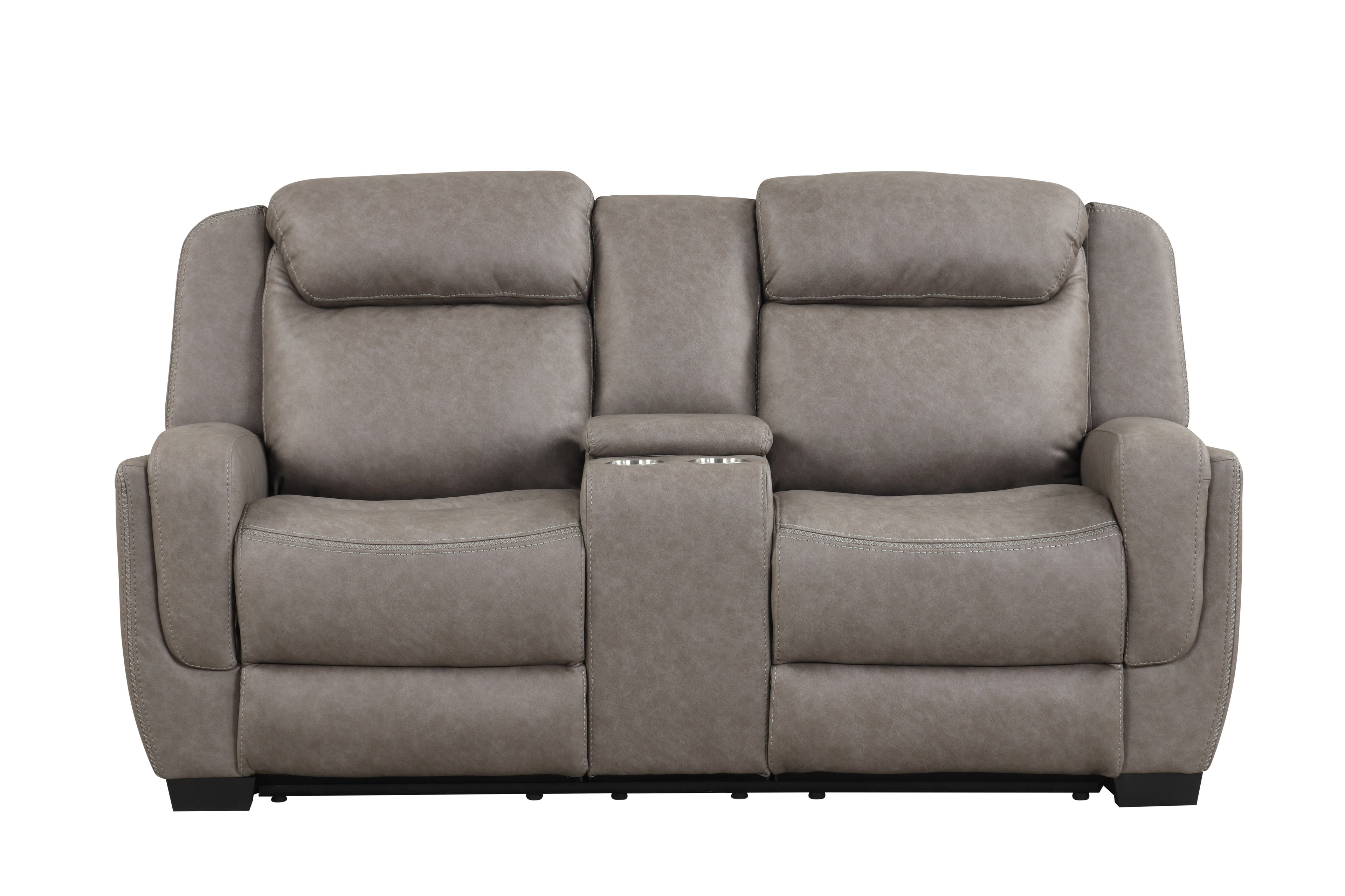 Contemporary Gray Air Leather 3-Piece Power Reclining Living Room Set with Console & USB