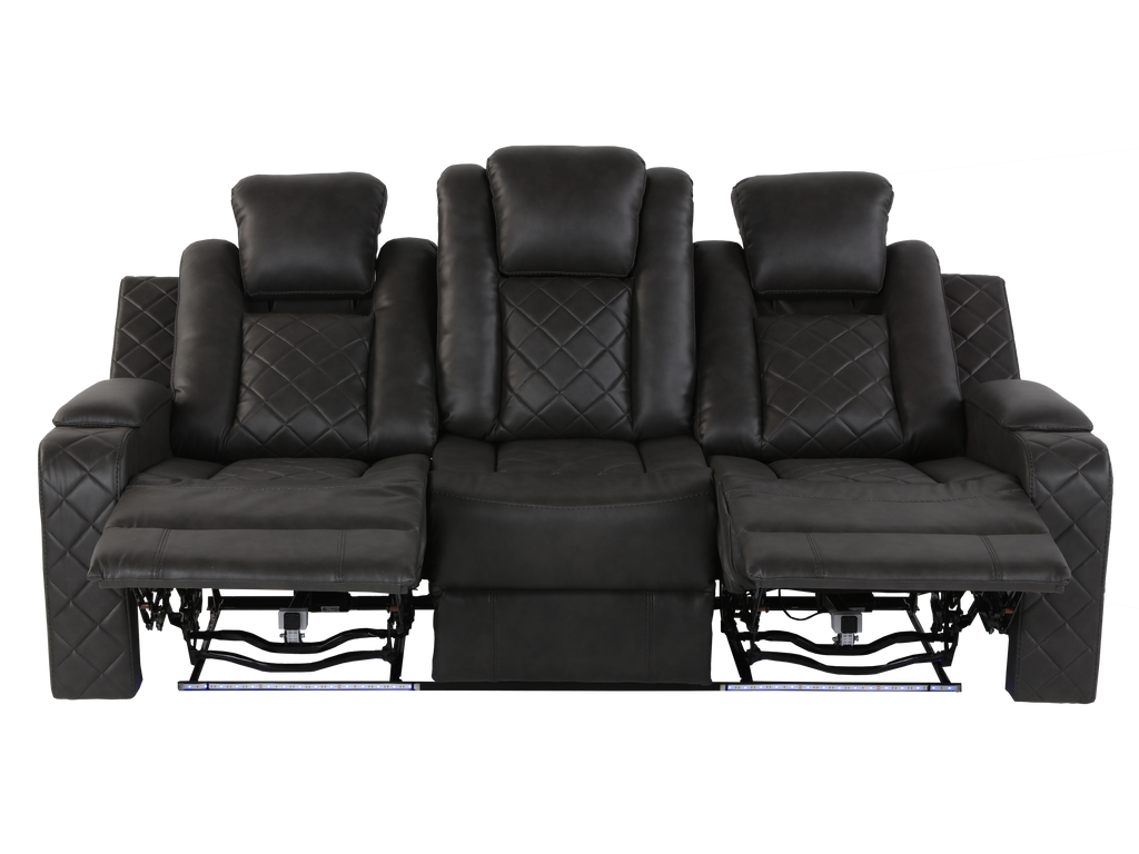3-Piece Gray Power Reclining Living Room Set w/ Power Headrests, LED, USB & Bluetooth