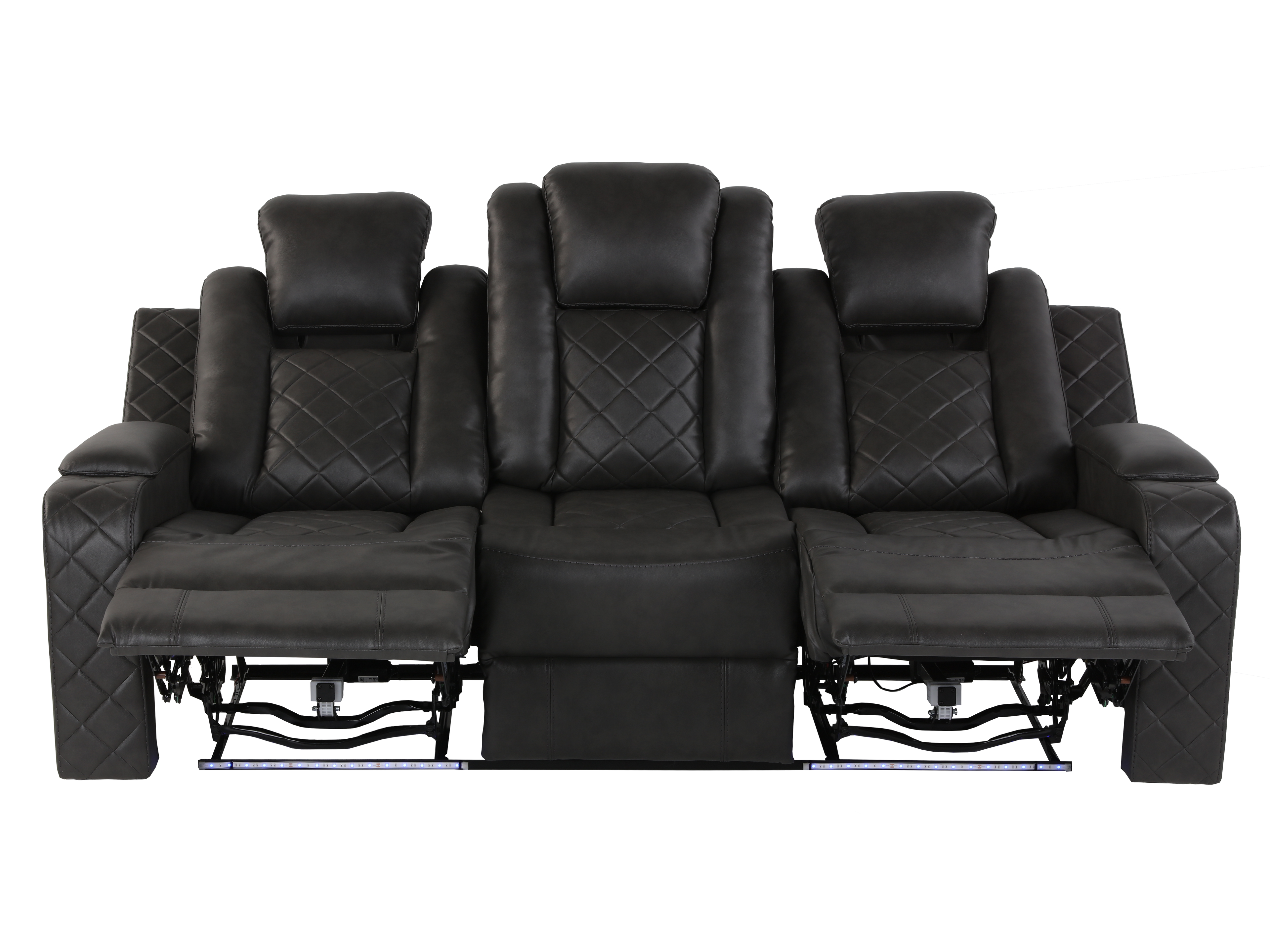 3-Piece Gray Power Reclining Living Room Set w/ Power Headrests, LED, USB & Bluetooth