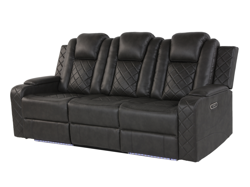 3-Piece Gray Power Reclining Living Room Set w/ Power Headrests, LED, USB & Bluetooth