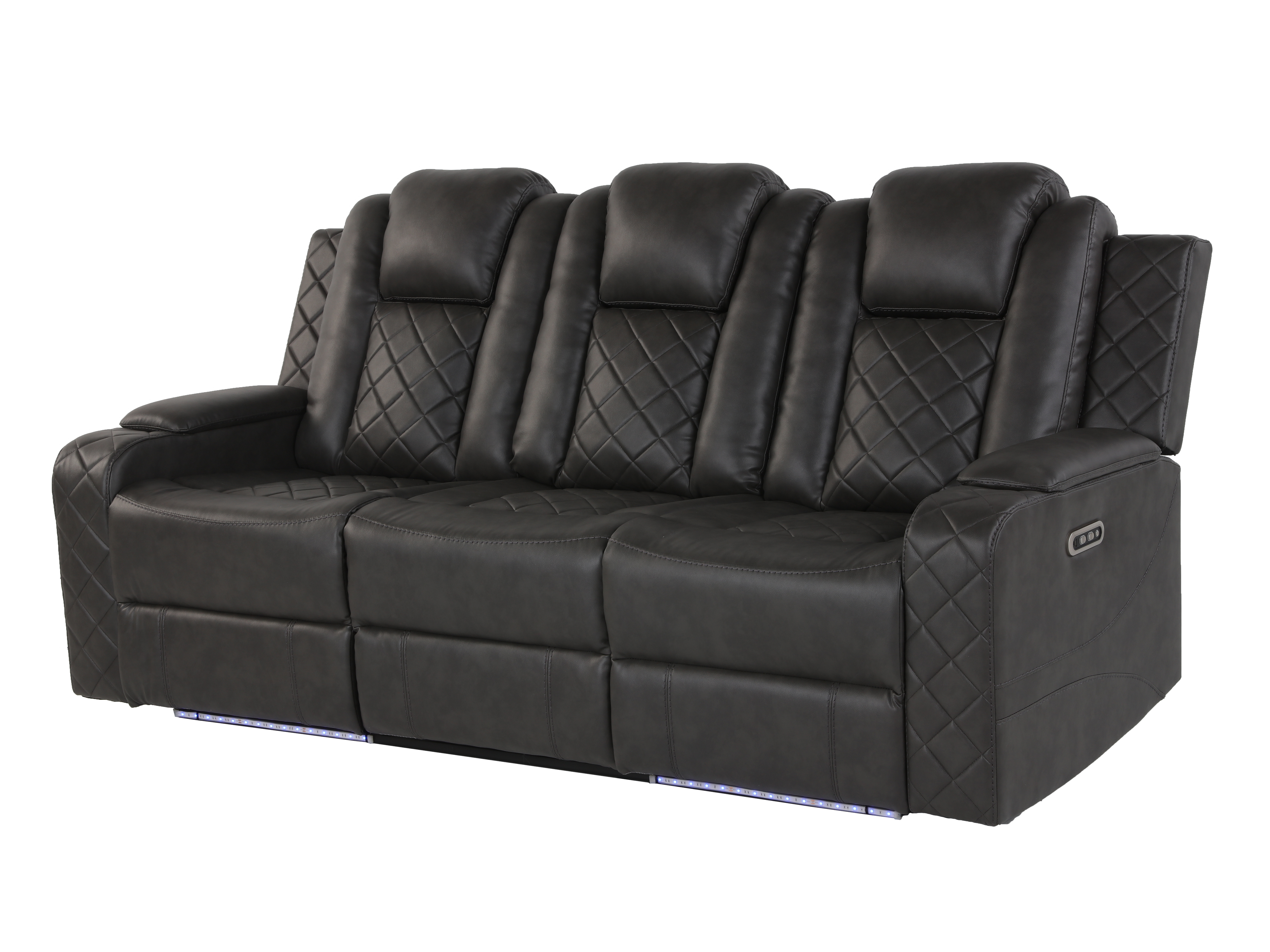 3-Piece Gray Power Reclining Living Room Set w/ Power Headrests, LED, USB & Bluetooth