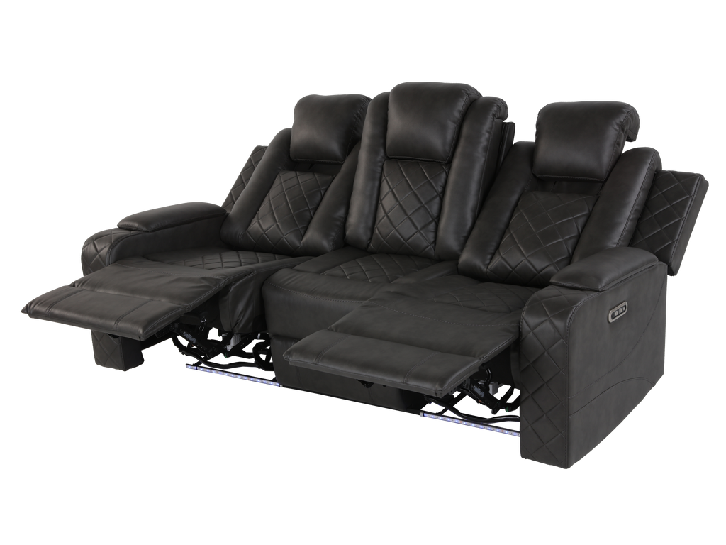 3-Piece Gray Power Reclining Living Room Set w/ Power Headrests, LED, USB & Bluetooth