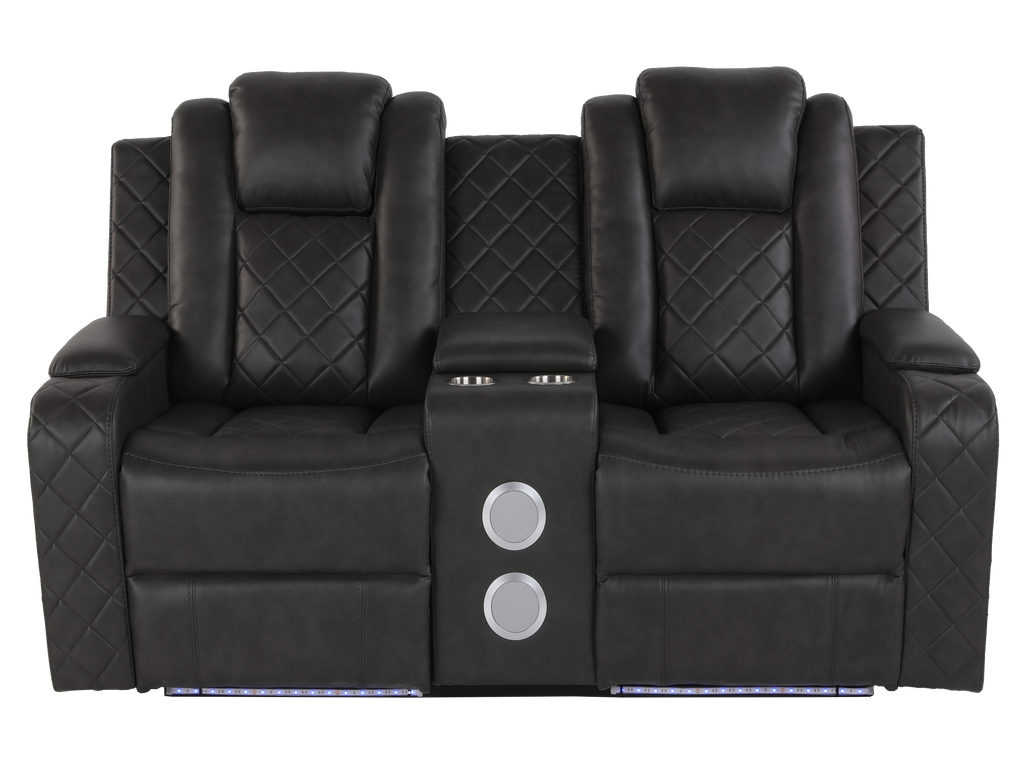 3-Piece Gray Power Reclining Living Room Set w/ Power Headrests, LED, USB & Bluetooth