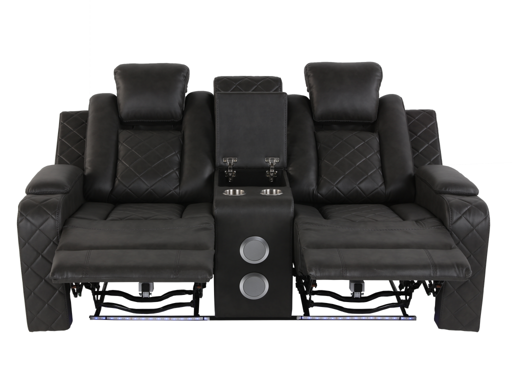 3-Piece Gray Power Reclining Living Room Set w/ Power Headrests, LED, USB & Bluetooth