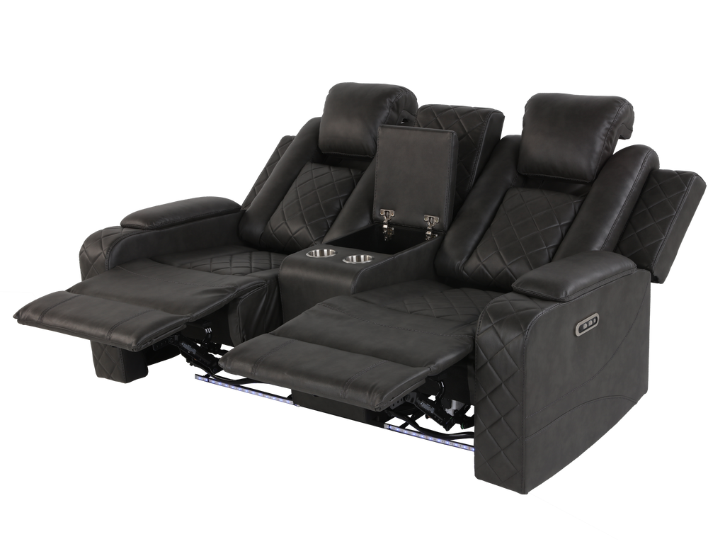 3-Piece Gray Power Reclining Living Room Set w/ Power Headrests, LED, USB & Bluetooth
