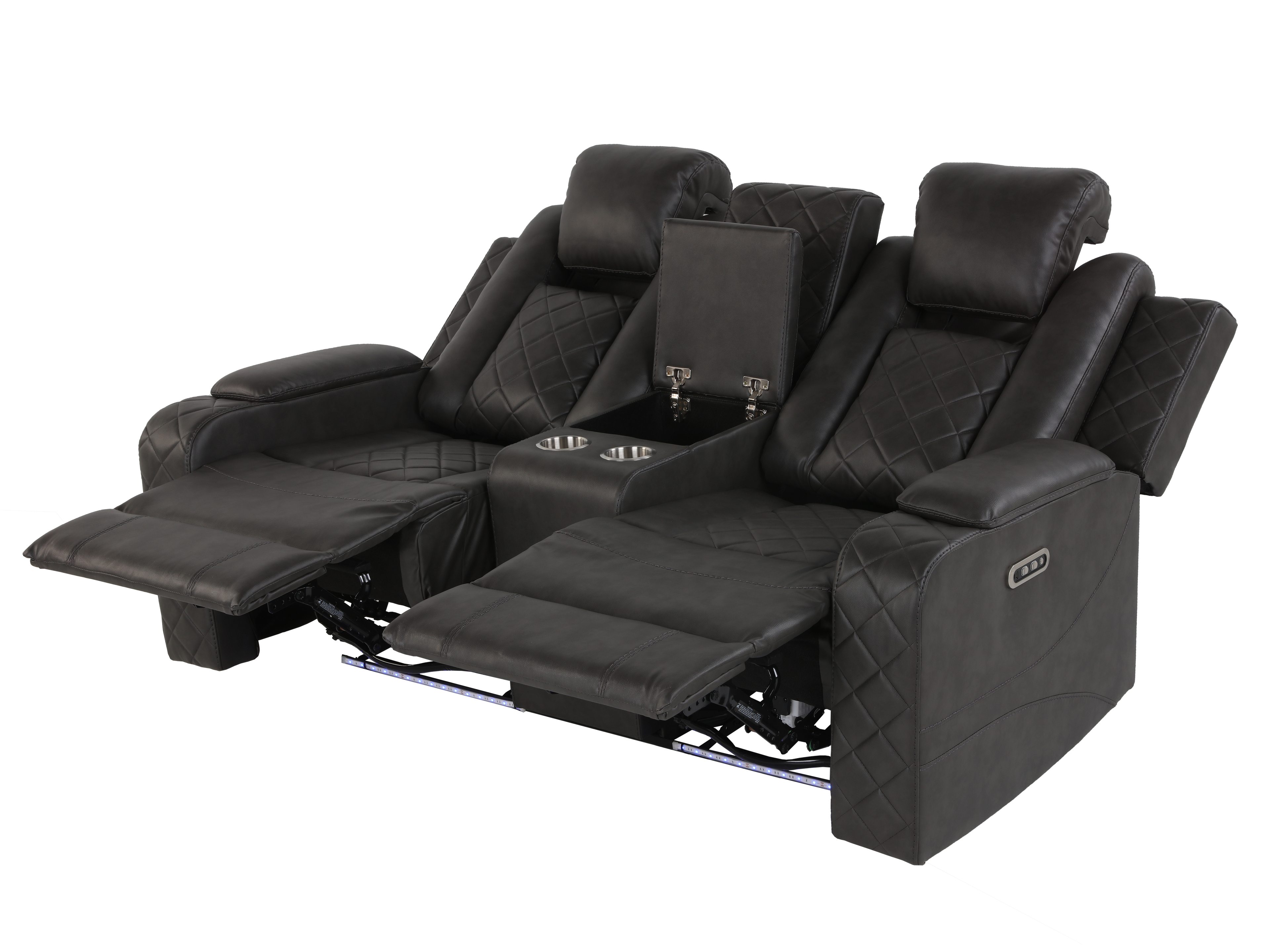 3-Piece Gray Power Reclining Living Room Set w/ Power Headrests, LED, USB & Bluetooth