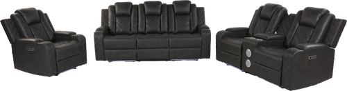 3-Piece Gray Power Reclining Living Room Set w/ Power Headrests, LED, USB & Bluetooth