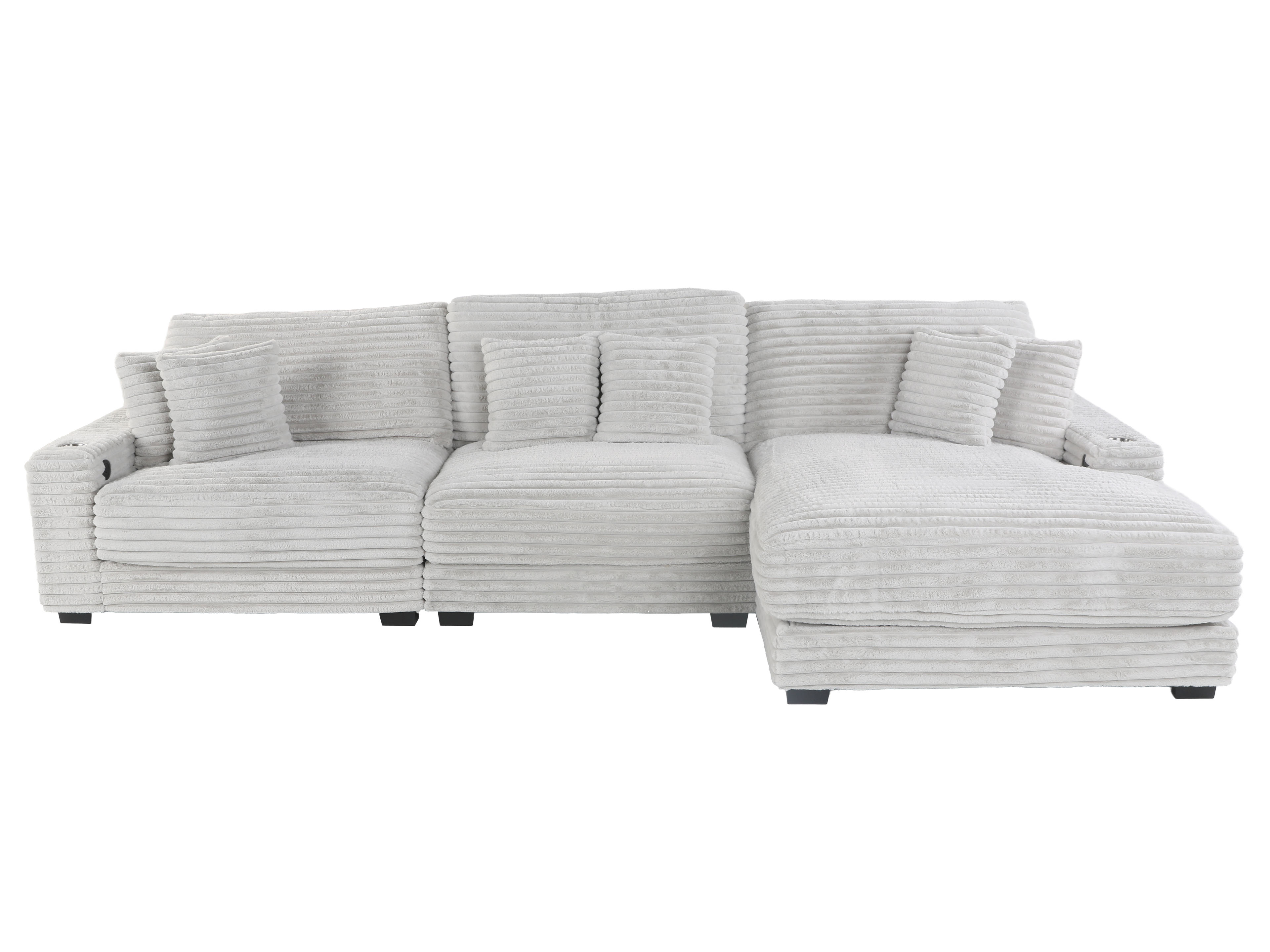 Light Gray Corduroy Sectional Sofa with Chaise & Plush Pillows