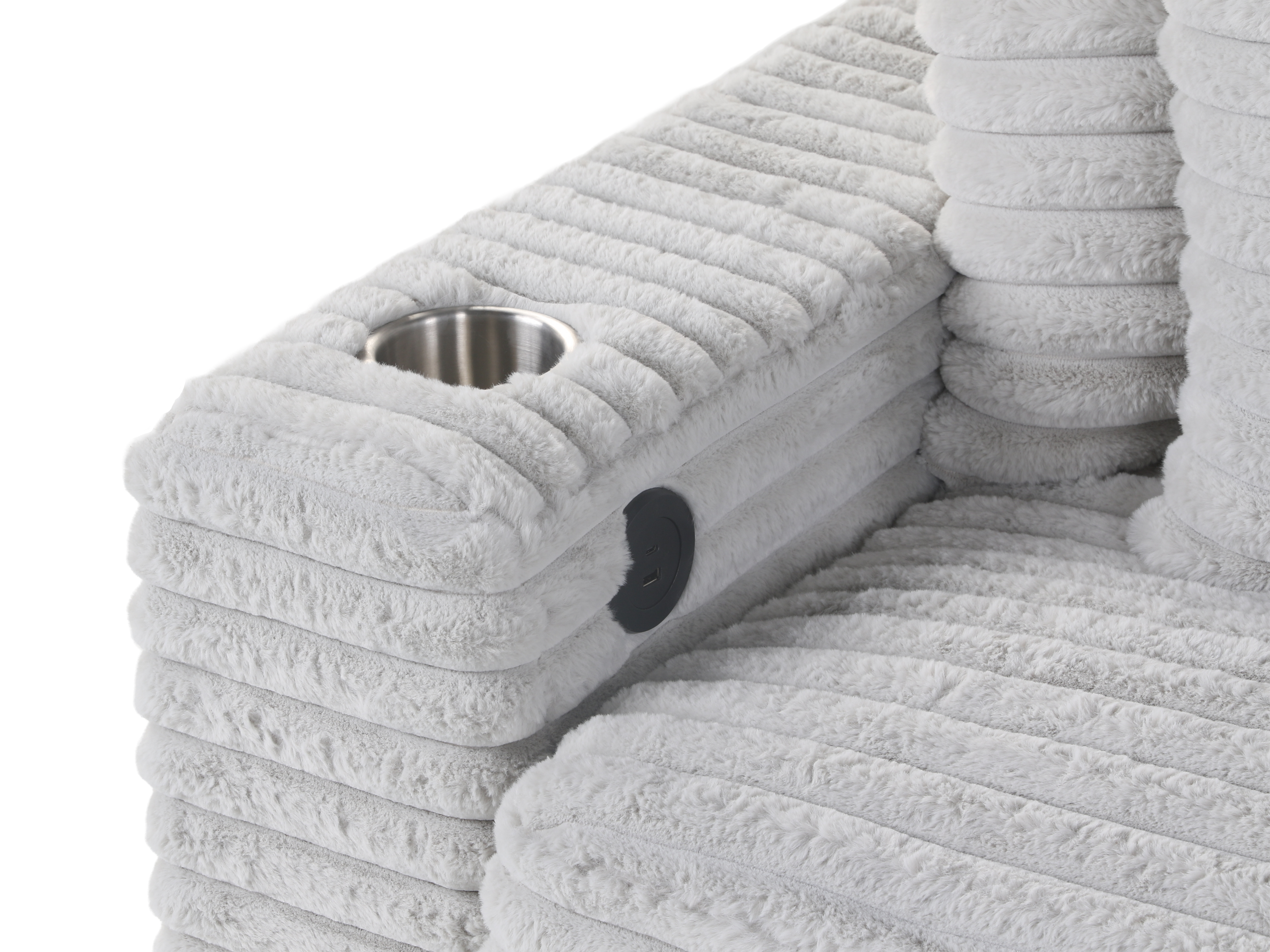 Light Gray Corduroy Sectional Sofa with Chaise & Plush Pillows