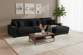 Midnight Black Wide Wale Corduroy Modular Sectional with Chaise, USB Charging & Cup Holders