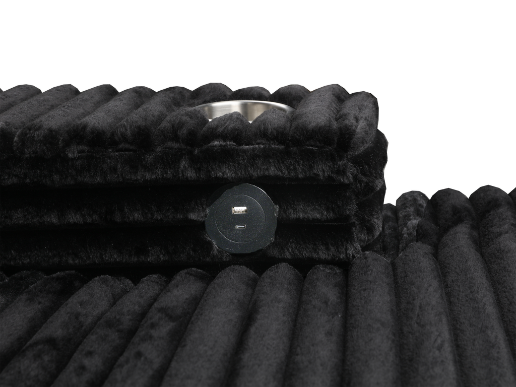 Midnight Black Wide Wale Corduroy Modular Sectional with Chaise, USB Charging & Cup Holders