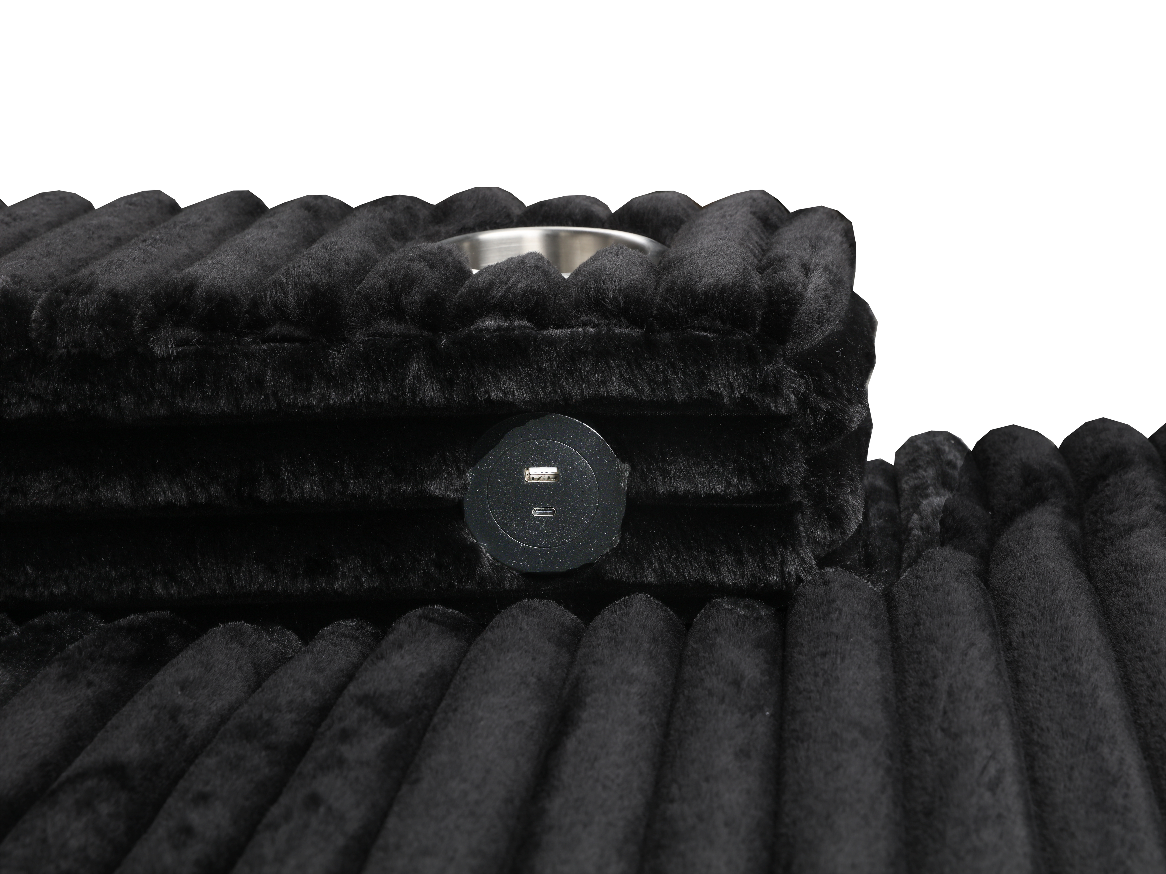 Midnight Black Wide Wale Corduroy Modular Sectional with Chaise, USB Charging & Cup Holders