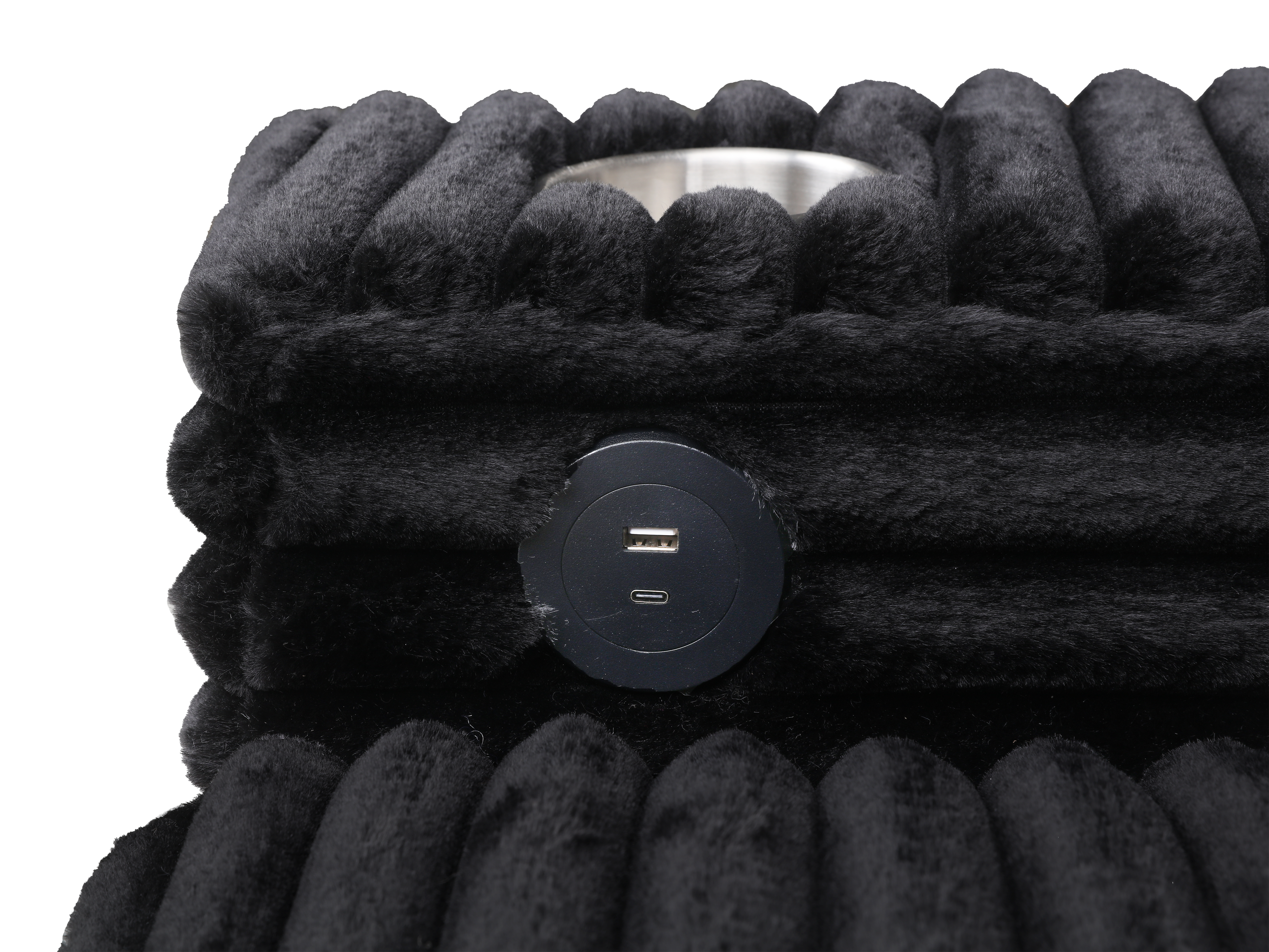 Midnight Black Wide Wale Corduroy Modular Sectional with Chaise, USB Charging & Cup Holders