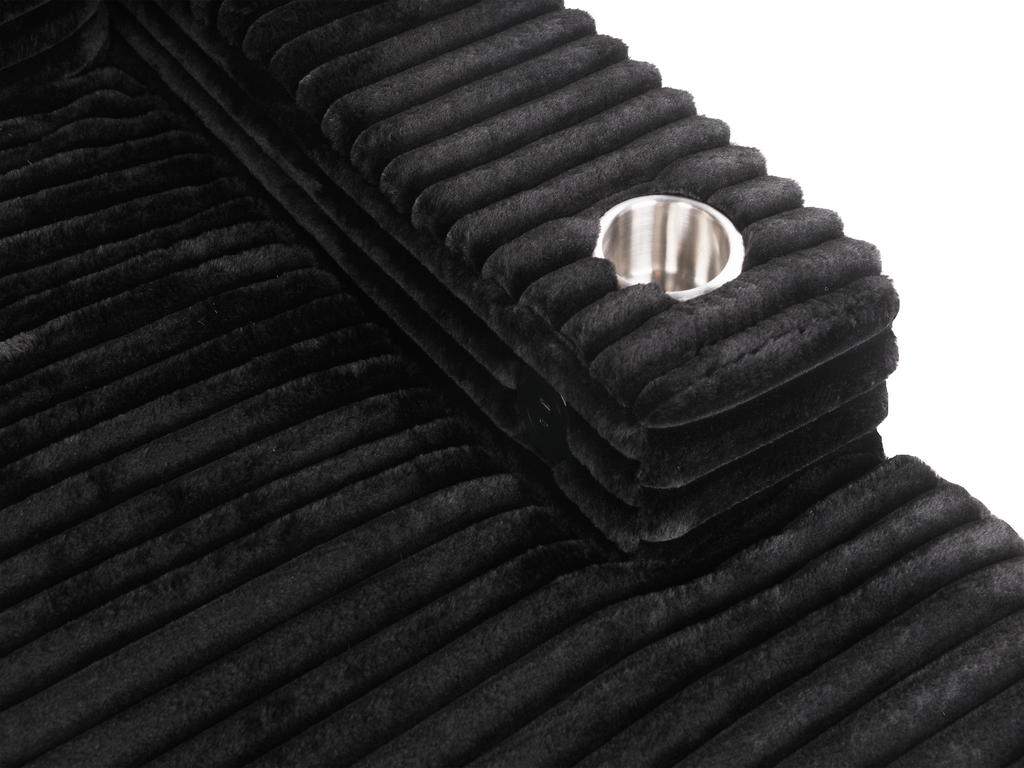 Midnight Black Wide Wale Corduroy Modular Sectional with Chaise, USB Charging & Cup Holders