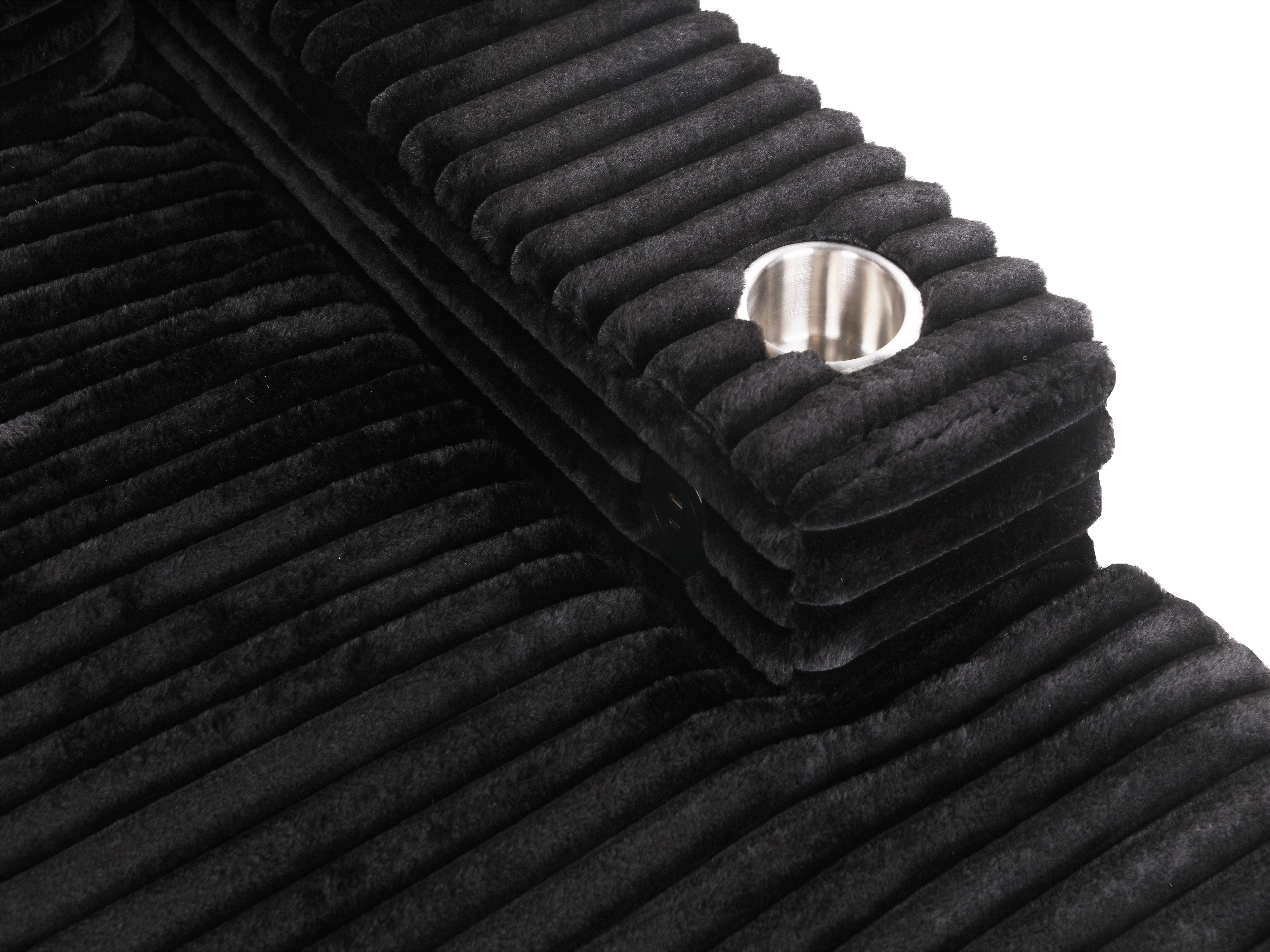 Midnight Black Wide Wale Corduroy Modular Sectional with Chaise, USB Charging & Cup Holders