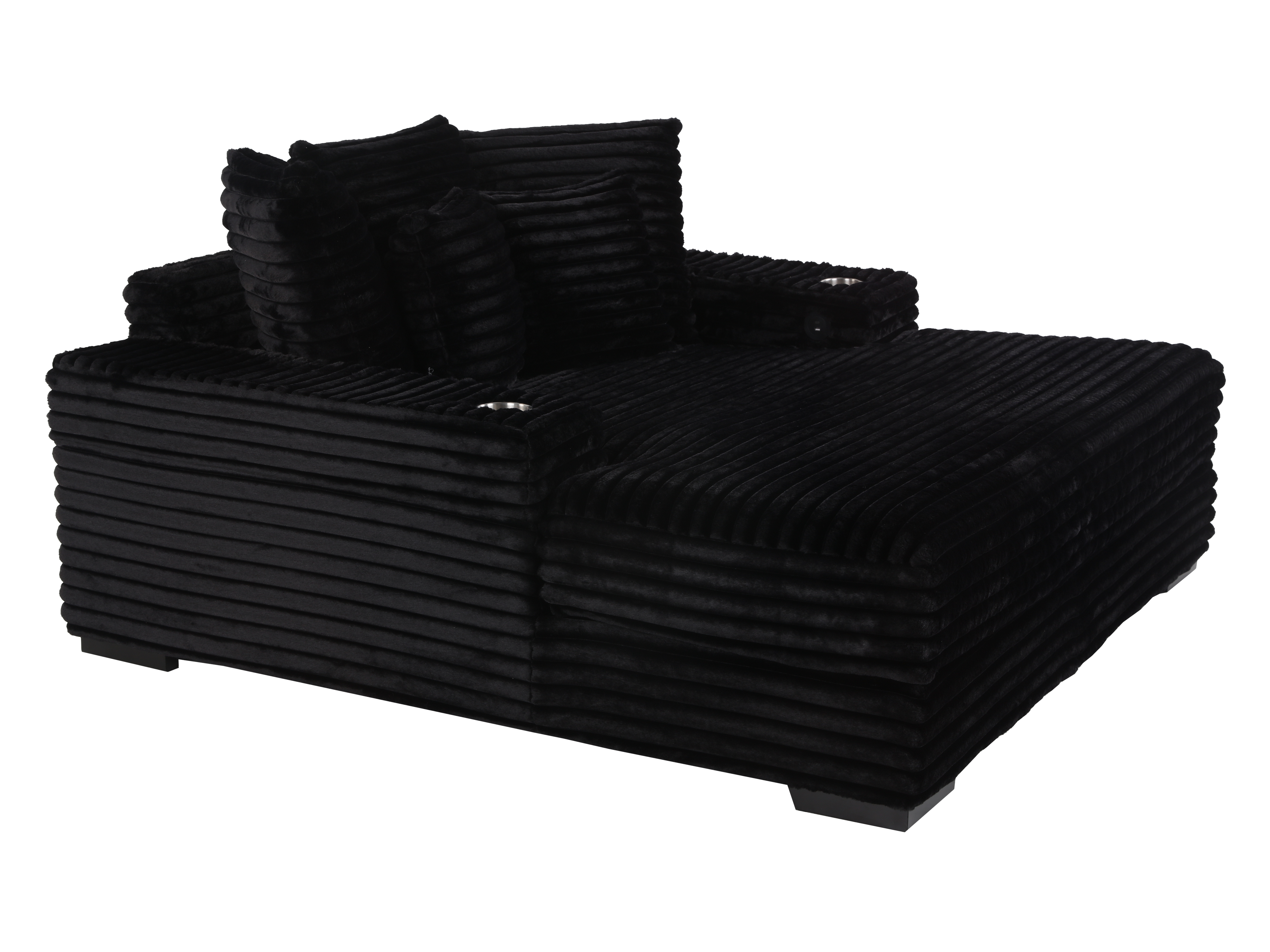 Midnight Black Velvet Chaise Lounge with Dual Cupholders & USB Charging Ports